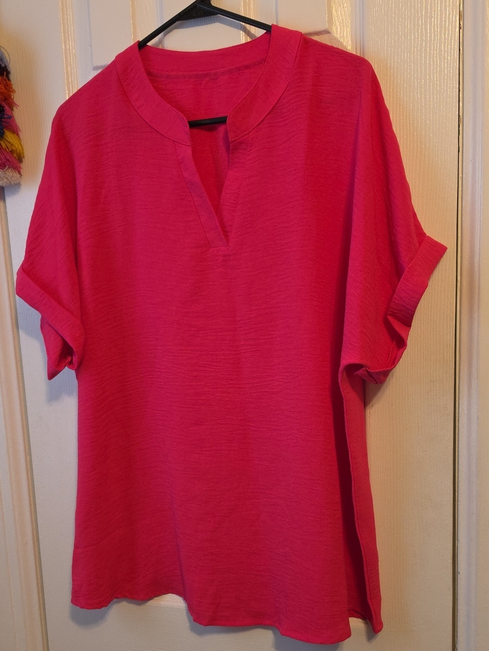 NWOT Women’s Hot Pink Short-Sleeve Split-Neck Top